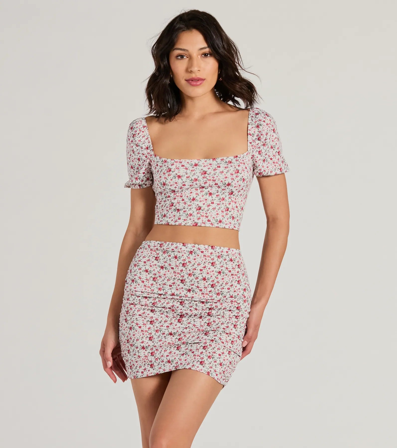 Two Cute High Rise Floral Mini Skirt