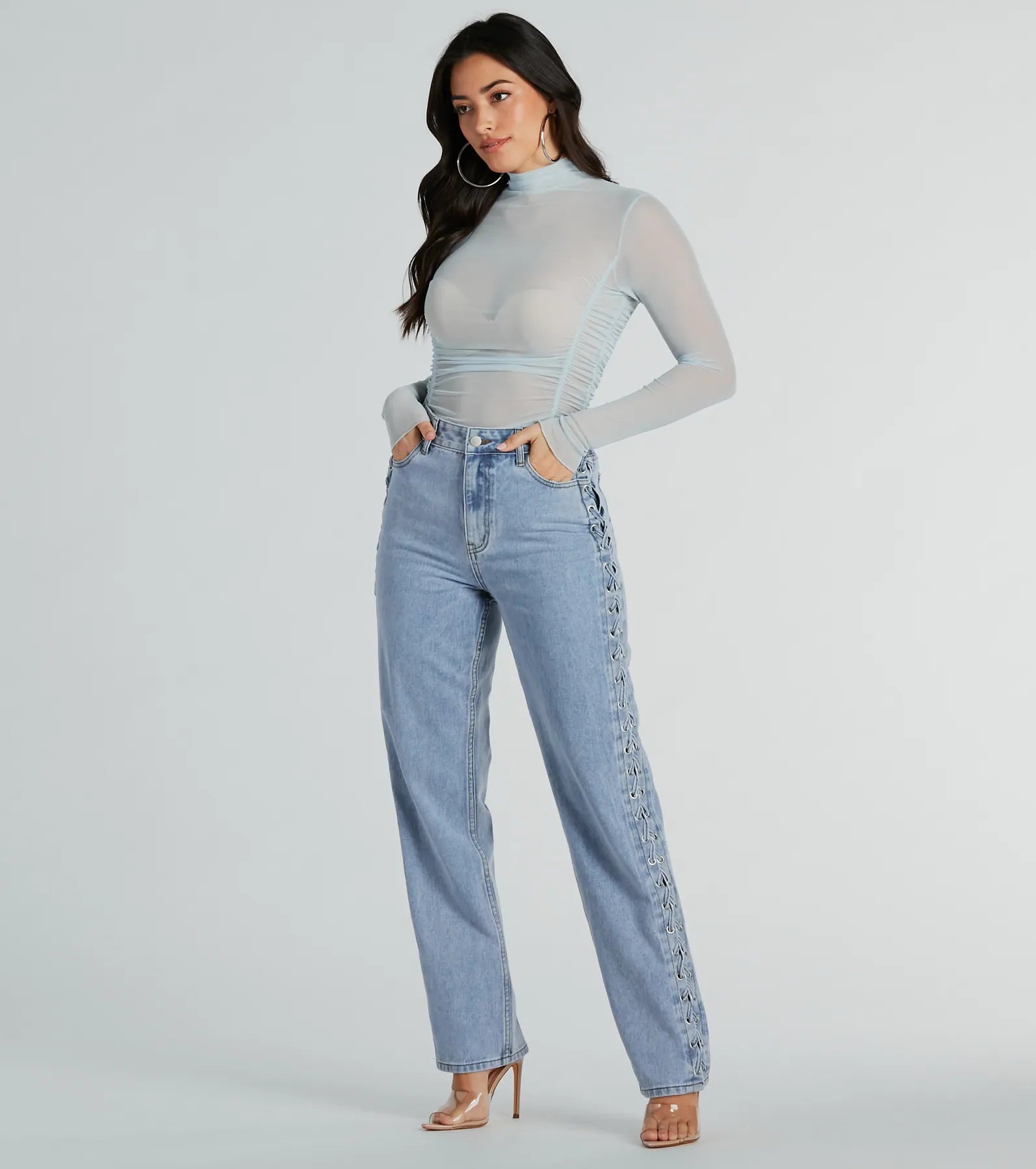 Trendy Business High-Rise Lace-Up Denim Jeans