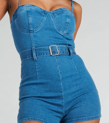 Little Miss Perfect Sweetheart Belted Denim Romper