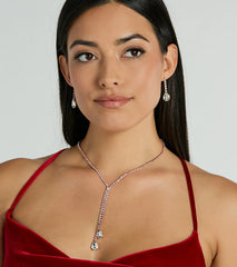 Glam Muse Rhinestone Lariat Necklace And Earrings Set
