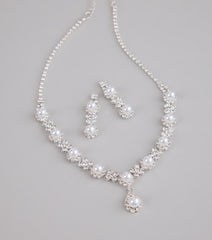 Dazzling Rhinestone And Pearl Necklace And Earrings Set