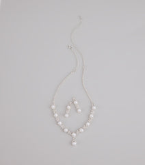 Dazzling Rhinestone And Pearl Necklace And Earrings Set
