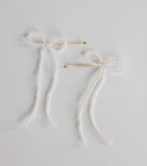 Captivating In Two Pack Faux Pearl Hair Bow Bobby Pins