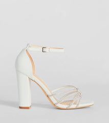 Sparkle Scene Rhinestone Strappy Faux Leather Block Heels