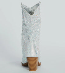 Major Bling Rhinestone Faux Leather Cowboy Boots