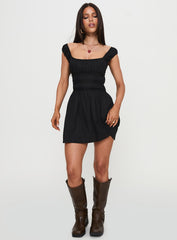 Peonia Lace Mini Dress Black