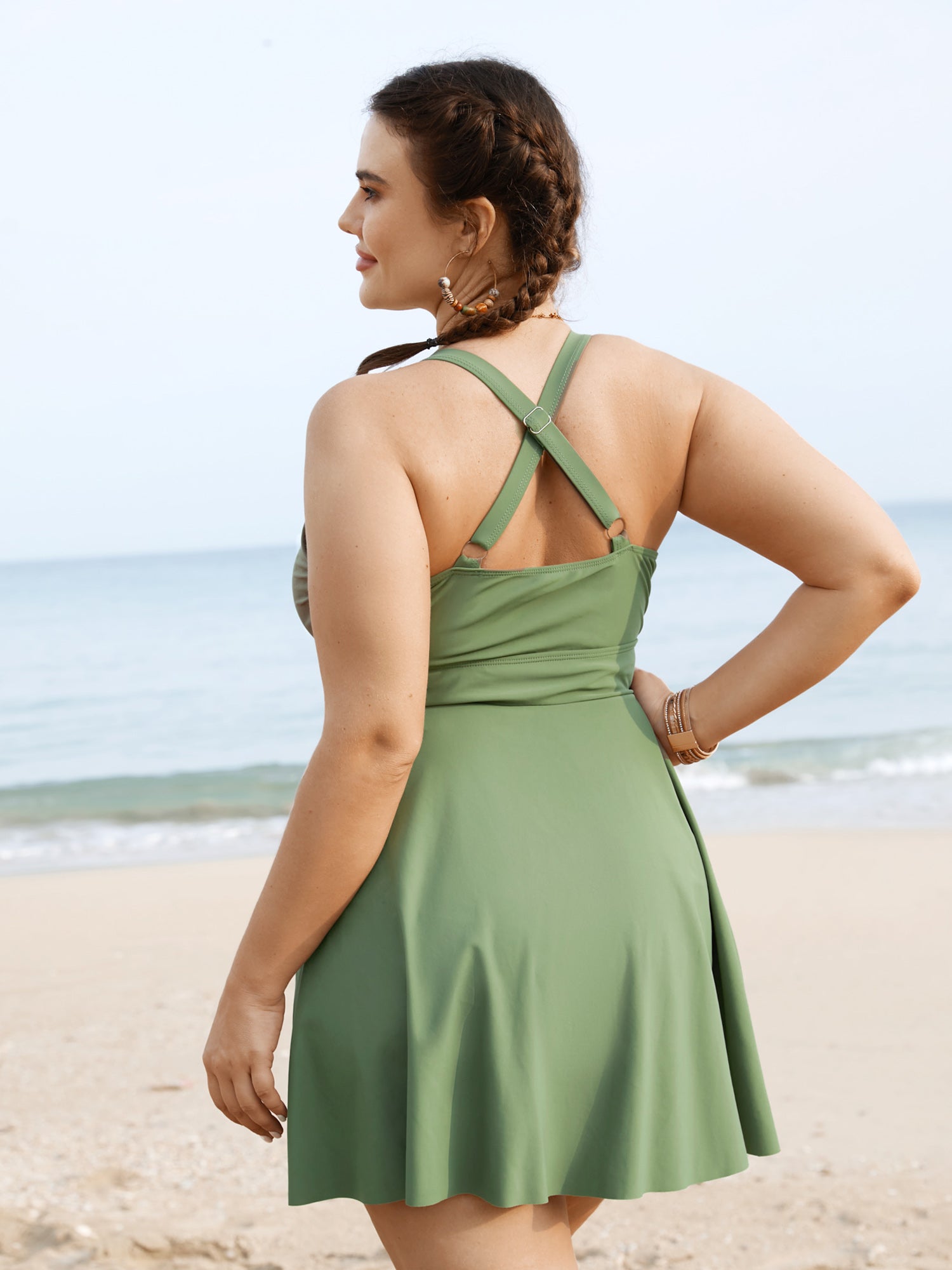Plain Ties Wrap Flutters Swim Dress
