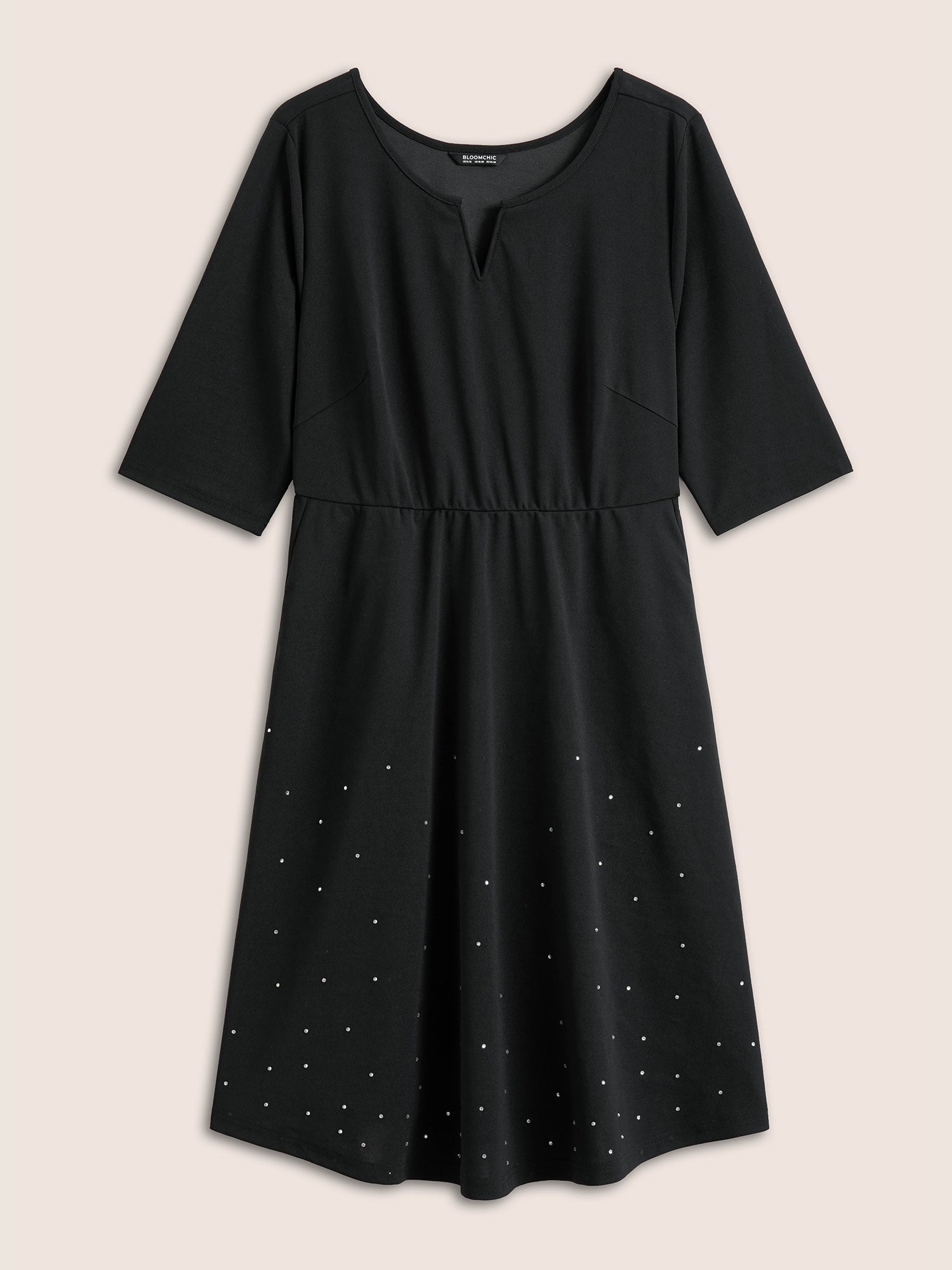 Rhinestone Notched Pocket Curved Hem Dress