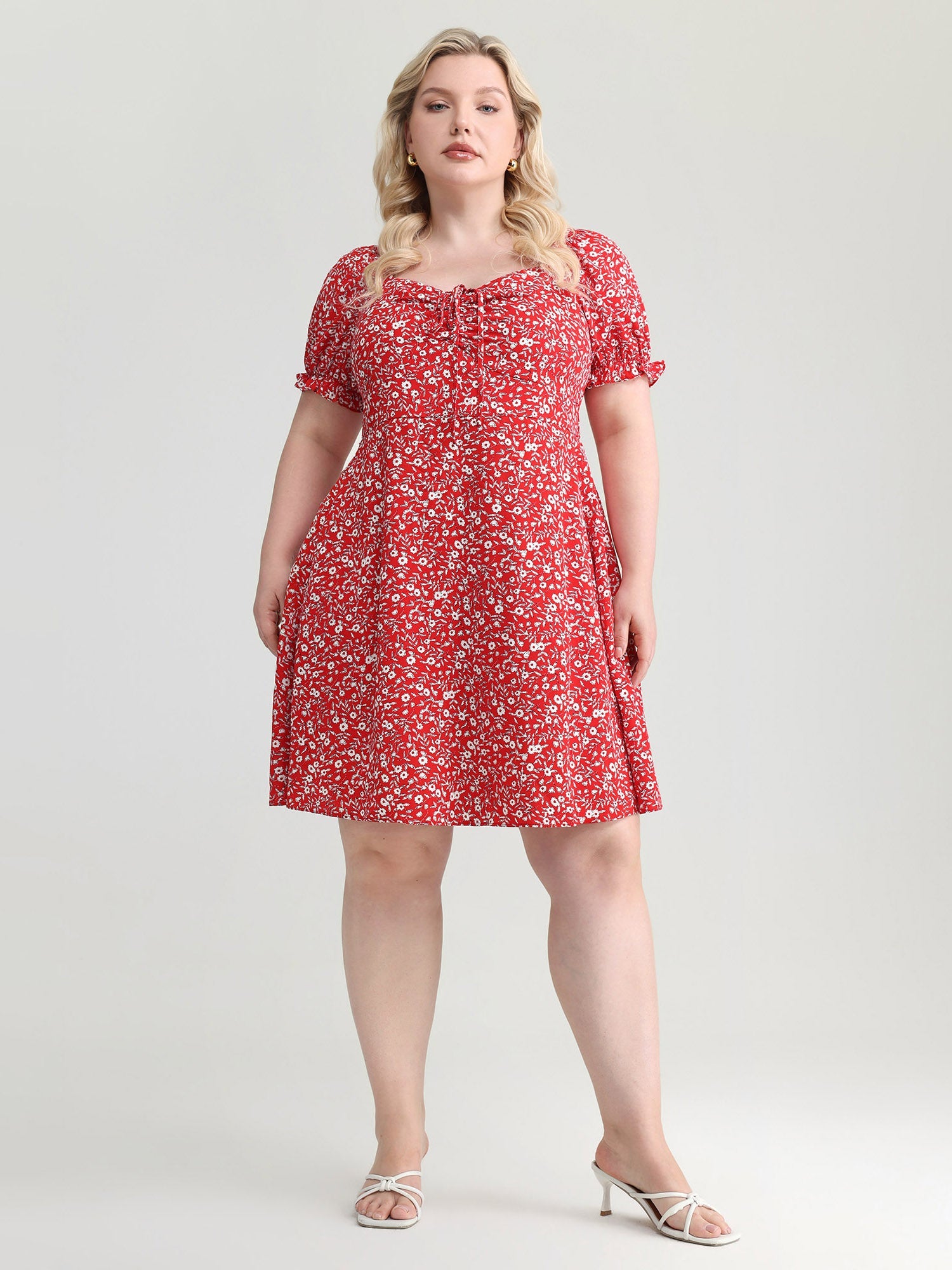 Micro Floral Print Shirred Bow-Tie Mini Dress