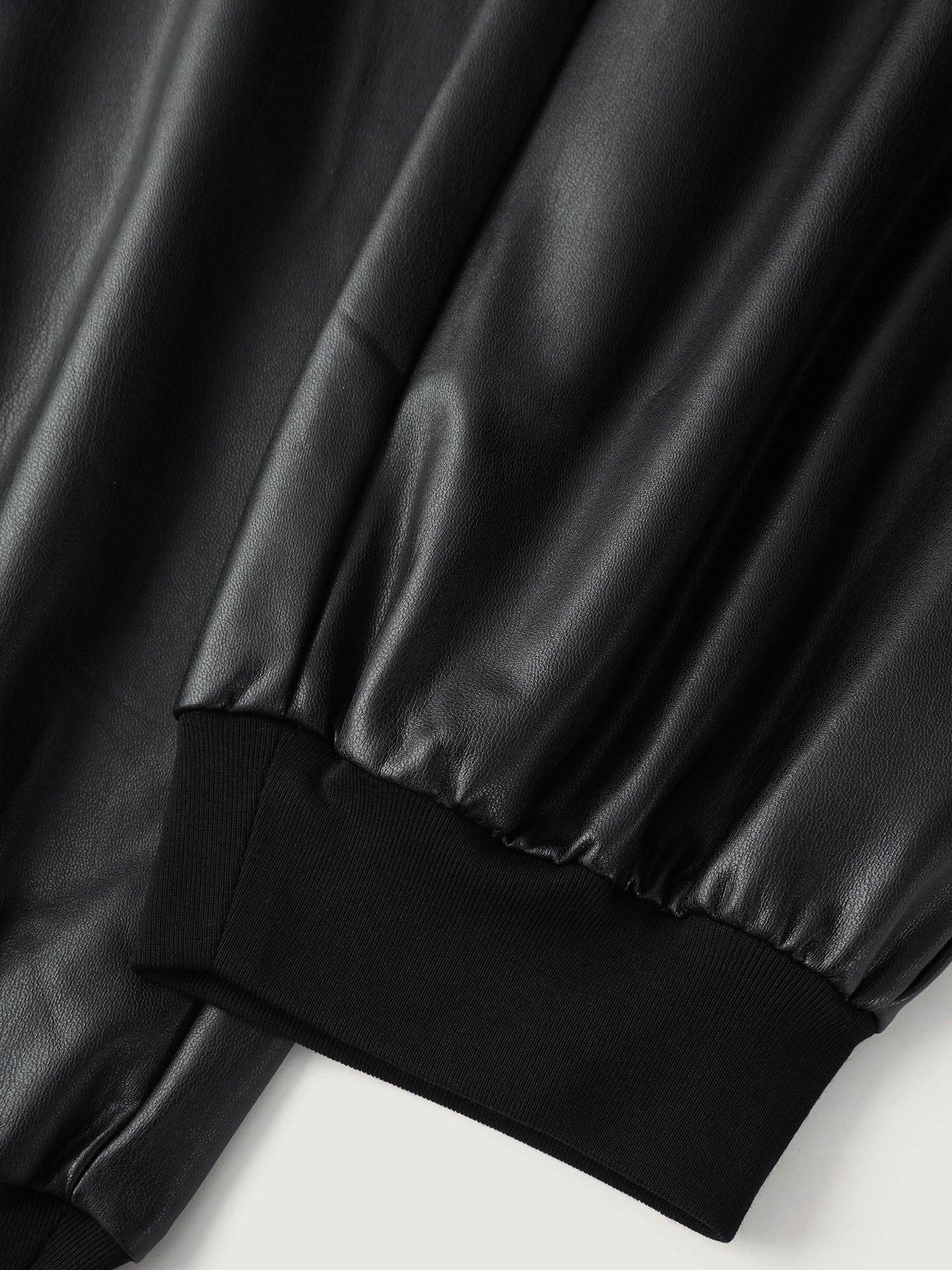 Ribbed Trim Spliced Leather Drawstring Pants