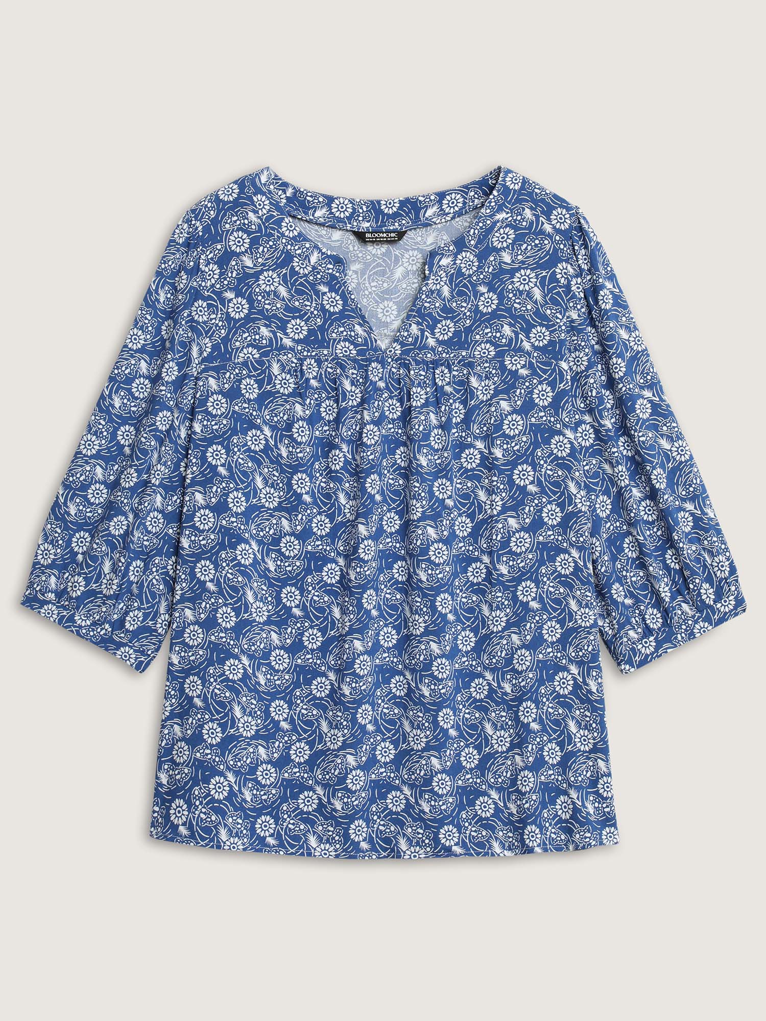 Floral Print Quarter Sleeve Blouse