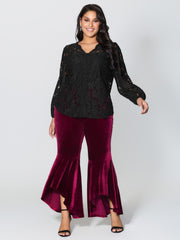 Lace Trim Sheer Ruffled Collar Button Shirt