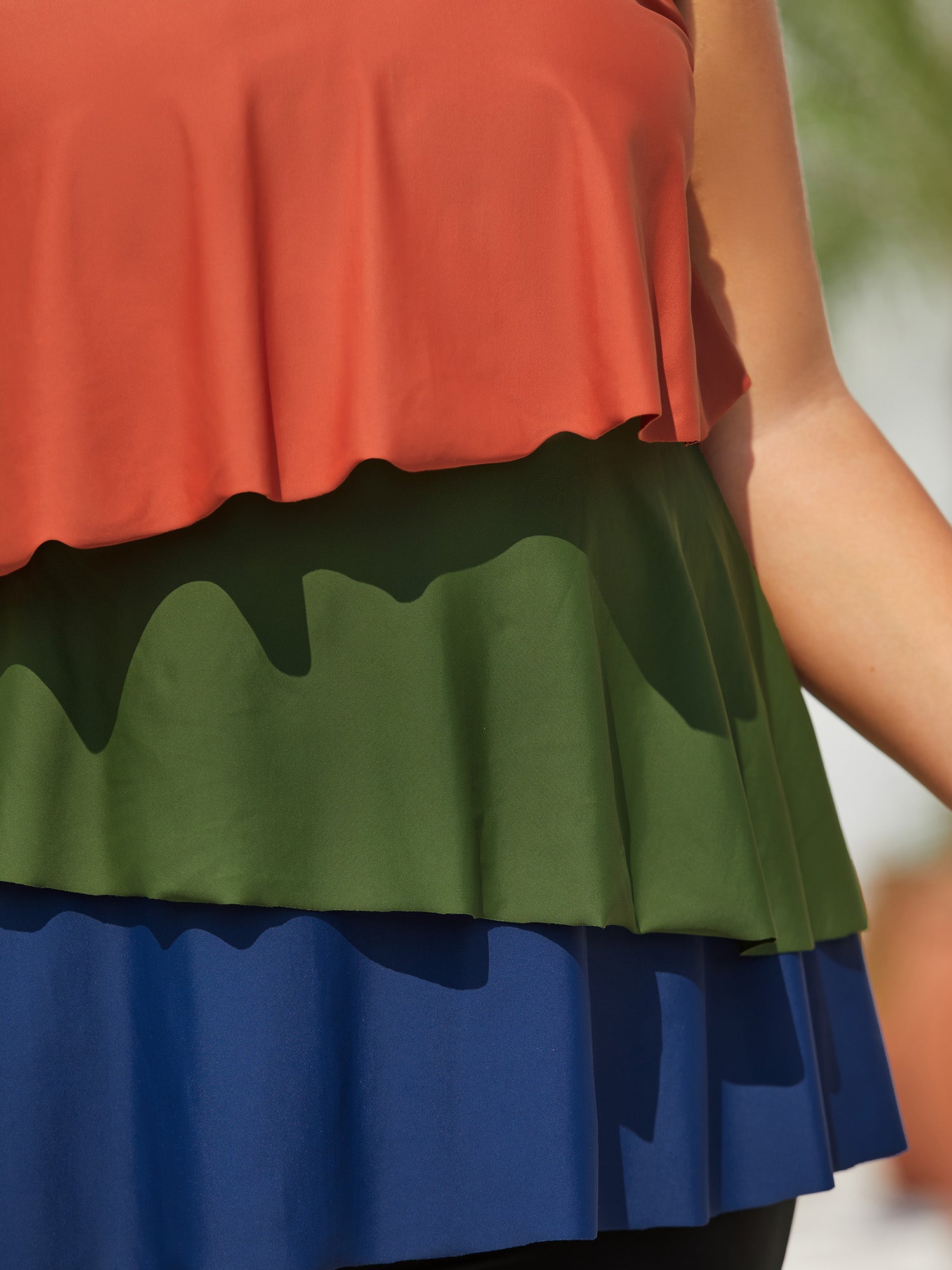 Color Block Asymmetrical Hem Swim Top
