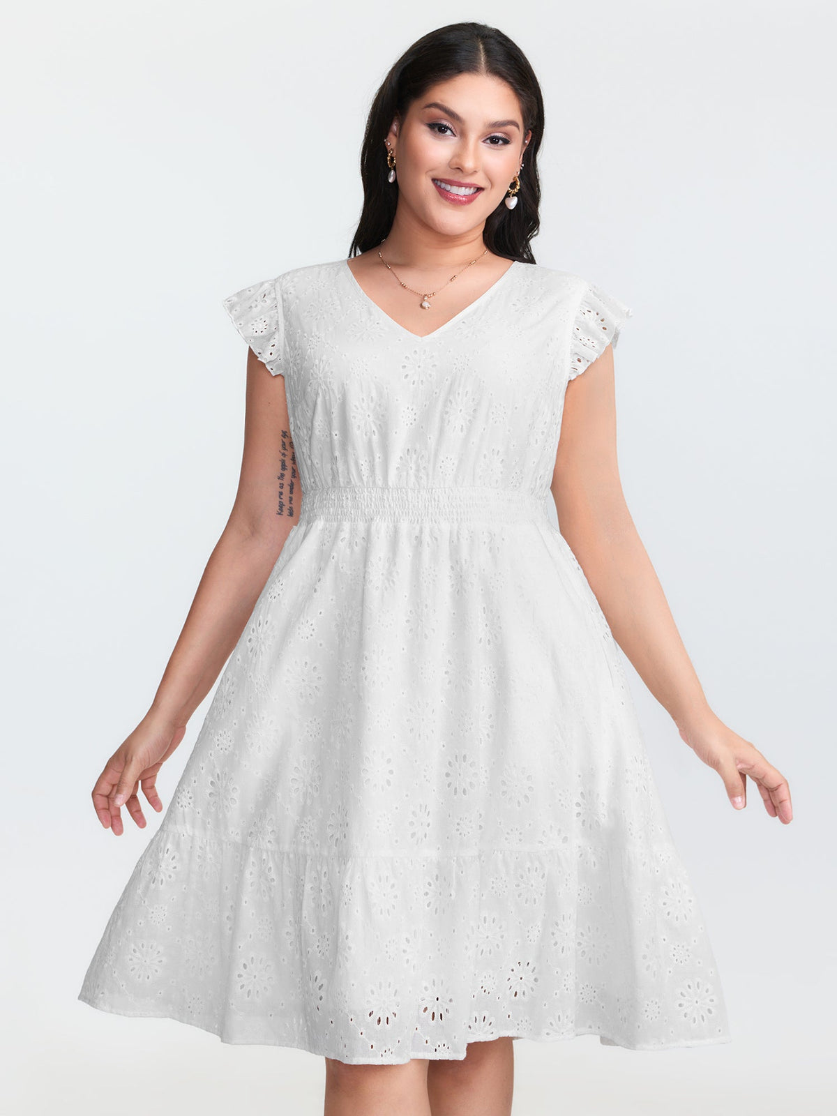 Cotton Lace Flutter Sleeve Mini Dress