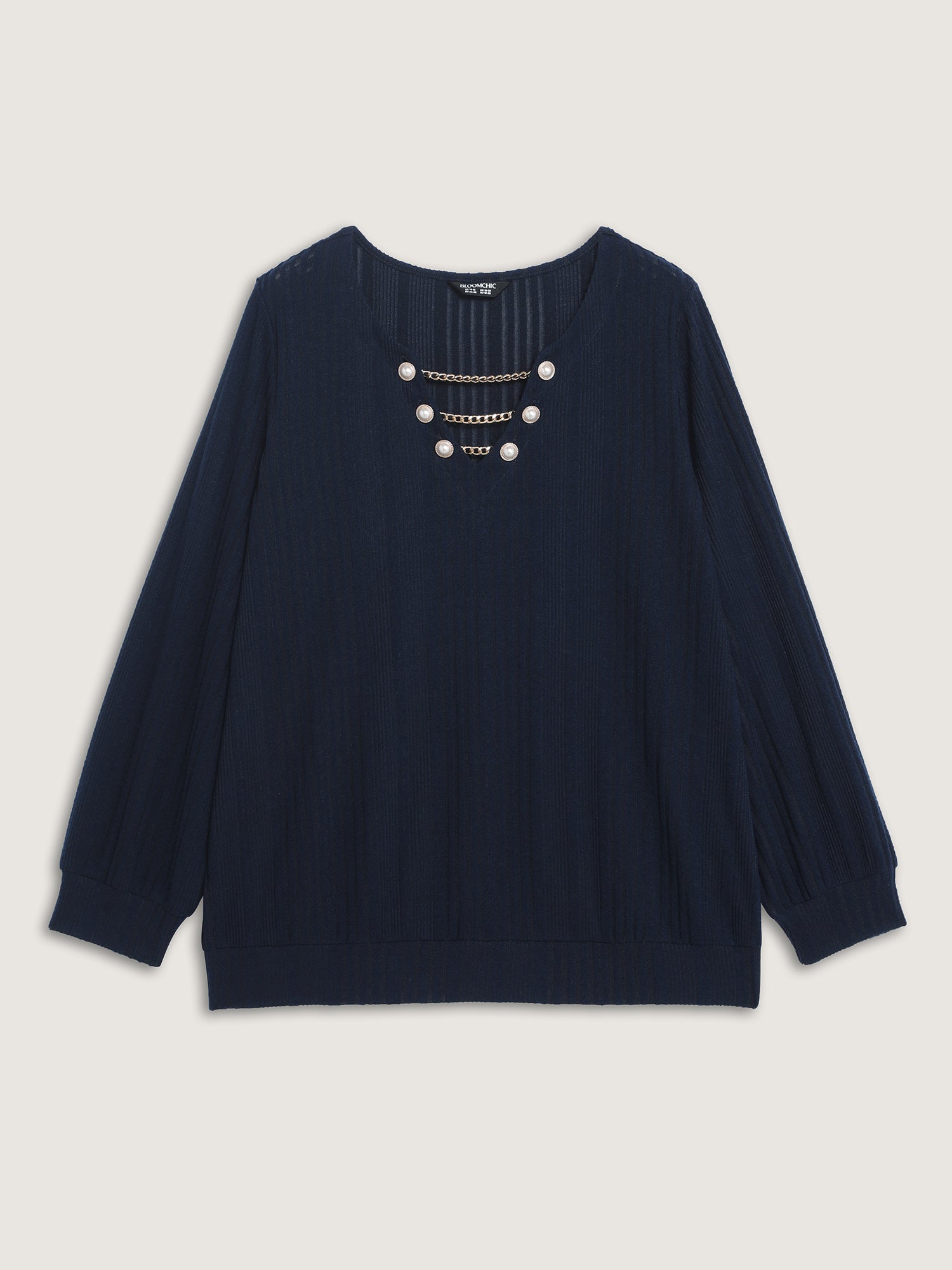Textured Metallic Neckline Detail Stretchy Top