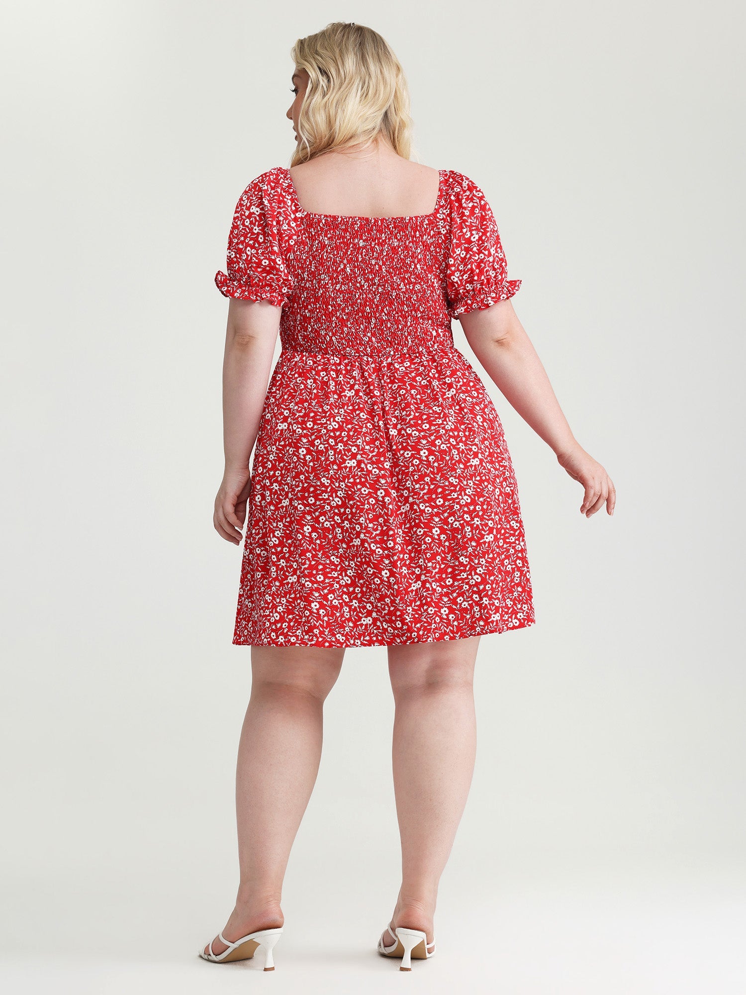 Micro Floral Print Shirred Bow-Tie Mini Dress