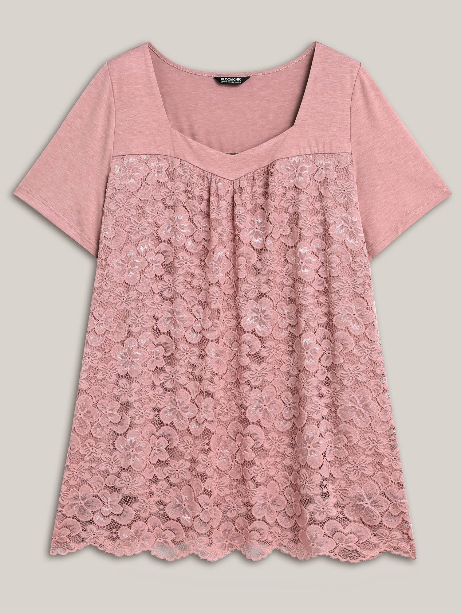 Stretchy Lace Spliced Sweetheart Plain Top