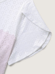 Eyelet Trim Color Block Stretchy T-Shirt