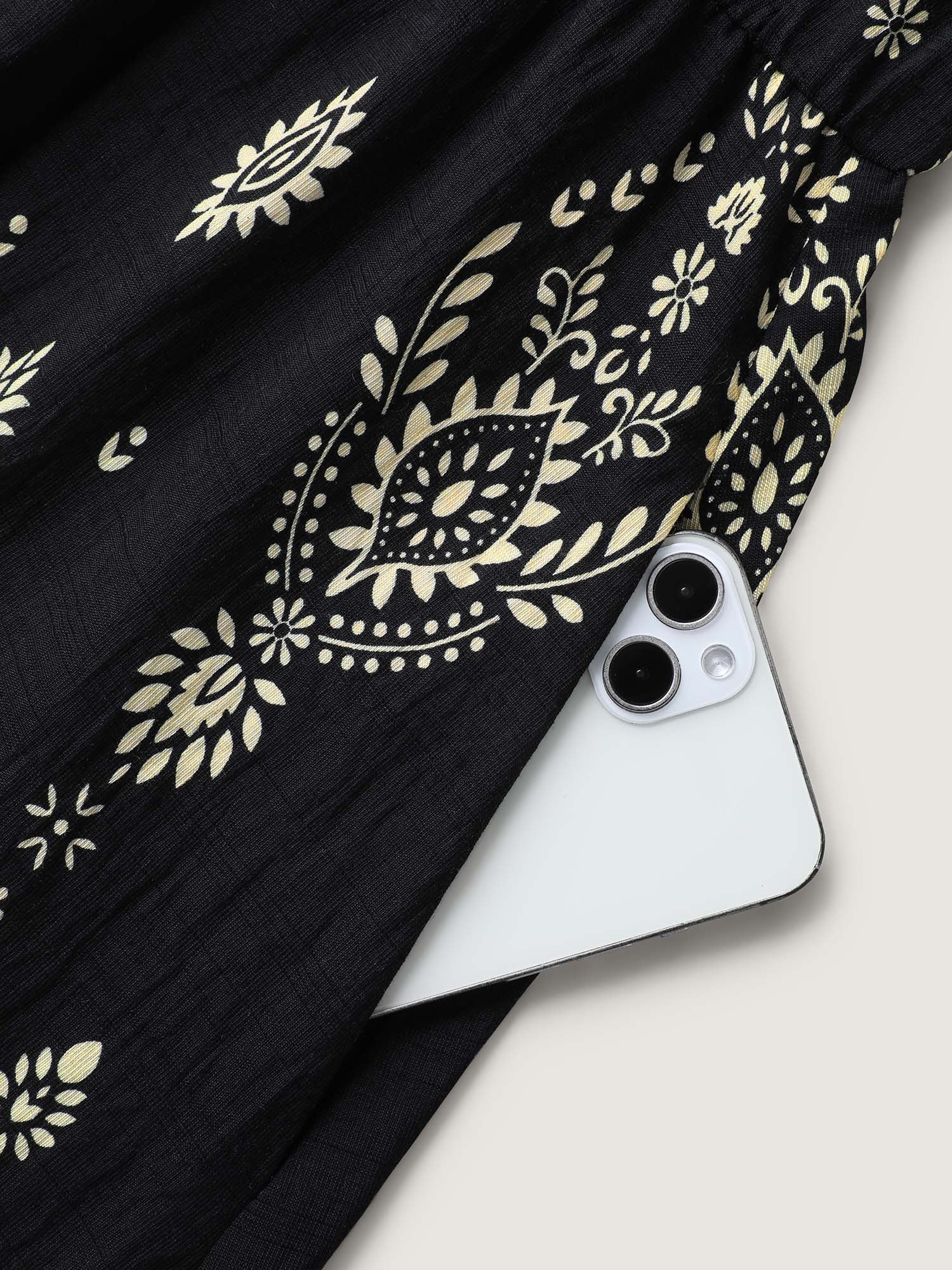 Boho Print Halter Neck Pockets Midi Dress