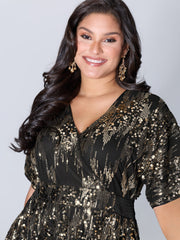 Sparkly Sequins Wrap Neck Midi Dress