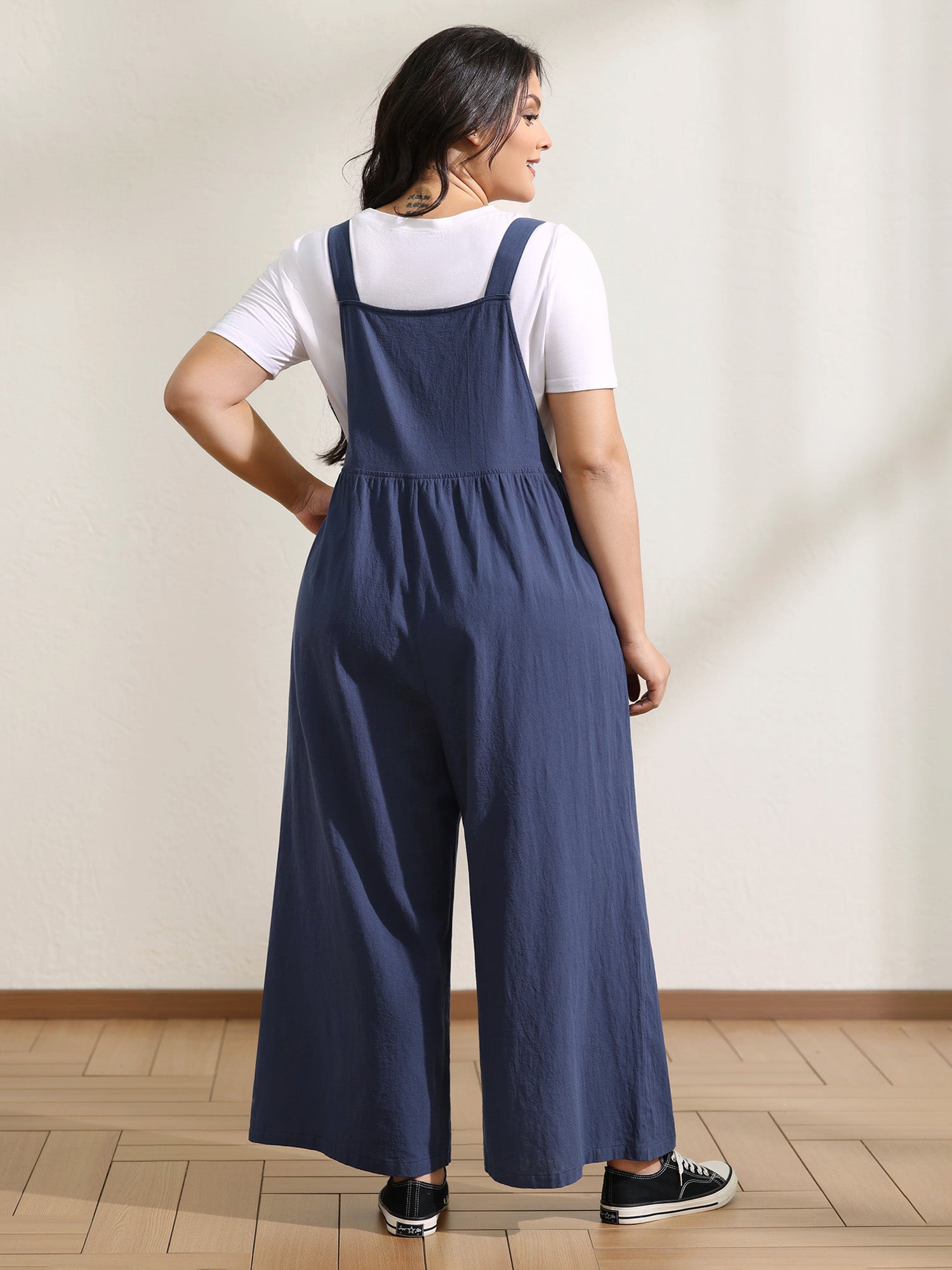 Pure Cotton Floral Embroidery Overall Jumpsuit