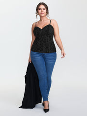 Flocked Floral Stretchy Mesh Lace Tank Top