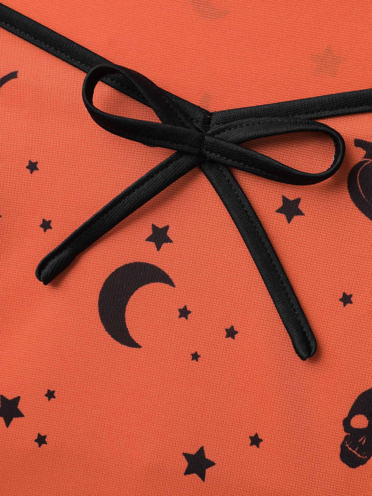 Scary Halloween Print Colorblock Midi Dress