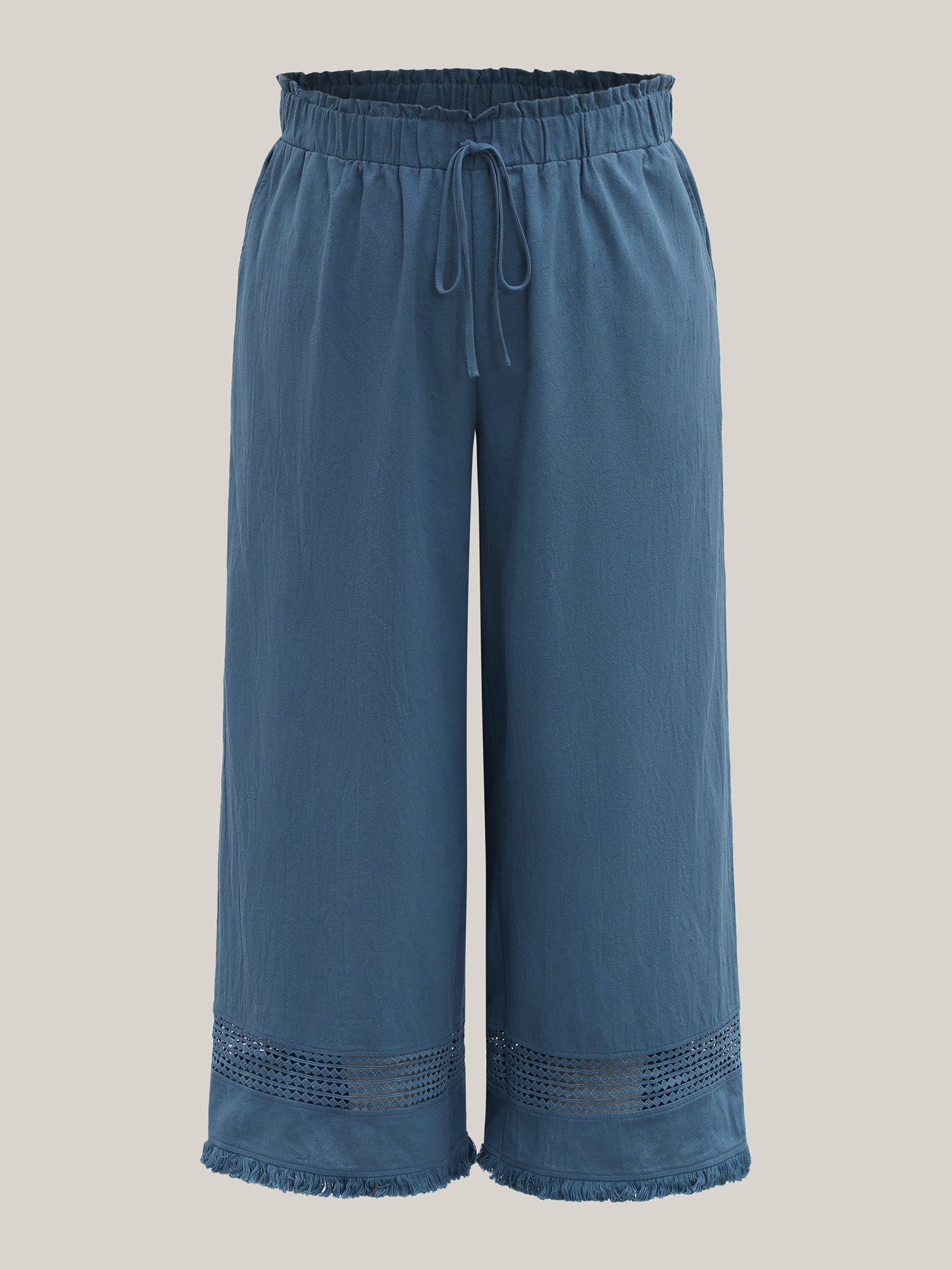 Cotton Waist-Tie Lace Wide-Leg Pants