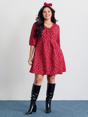 Bowknot Jacquard Stretchy Waist Knee-Length Dress